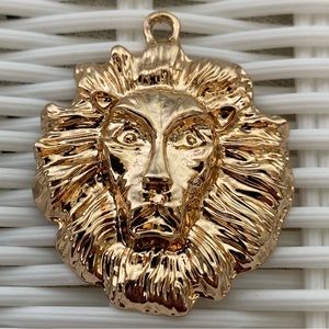Set of 5 Gold Metal Lion Head Jewelry Pendants